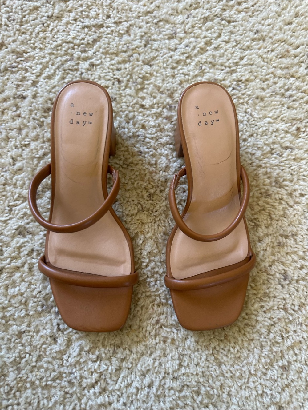 a new day Tan Strappy Block Heel Mules
